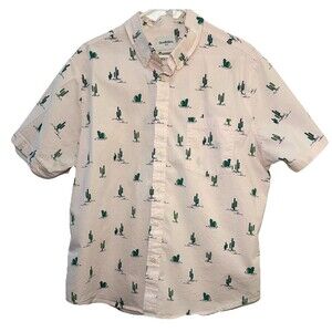 Goodfellow & Co Mens SlimFit Cactus Print Button Down Shirt Pink Short Sleeve XL